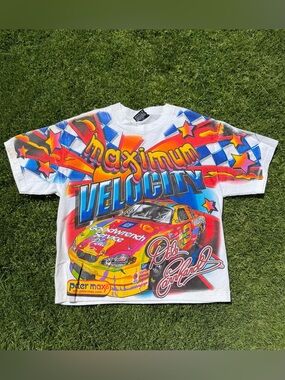 VTG 90s Dale Earnhardt Maximum Velocity Rainbow NASCAR Peter Max AOP TShirt Med